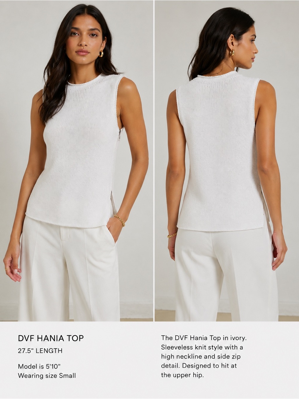 Diane Von Furstenberg DVF white Sleeveless Hania Knit Top, XS